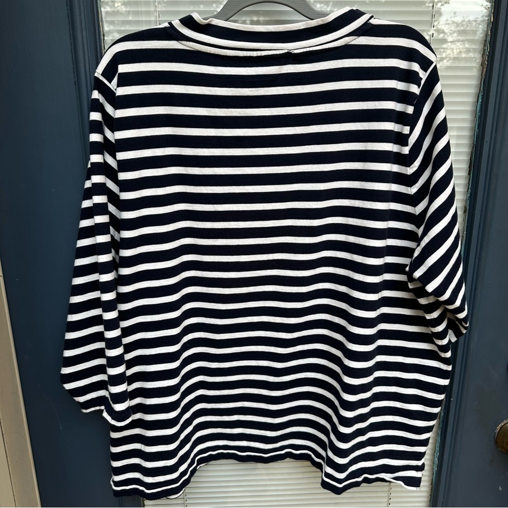 Talbots 3X navy white striped 3/4 sleeves buttons 100% cotton nautical blouse - Picture 5 of 5